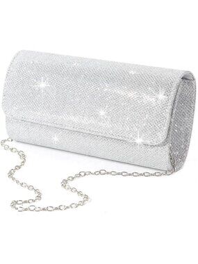 Evening Bag Clutch Purses for Women Ladies Sparkling Party Handbag, Silver
